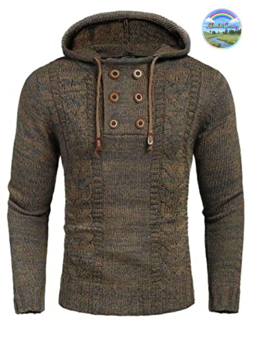 Men's Knit Pullover Hoodie Long Sleeve Turtleneck Sweater Slim Fit